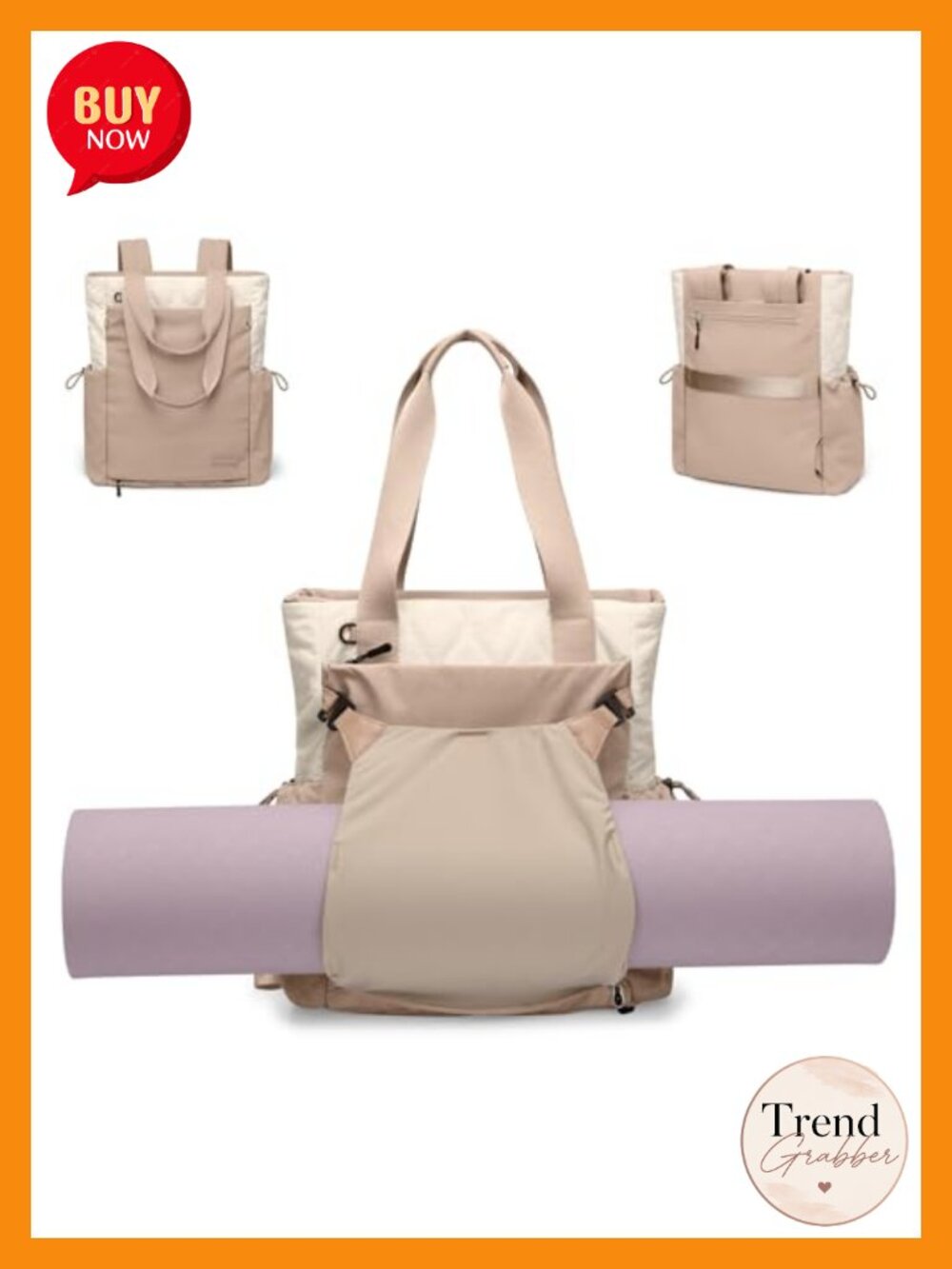 3-in-1 Convertible Quilted Laptop Tote Backpack for Women 15.6" with Yoga Mat